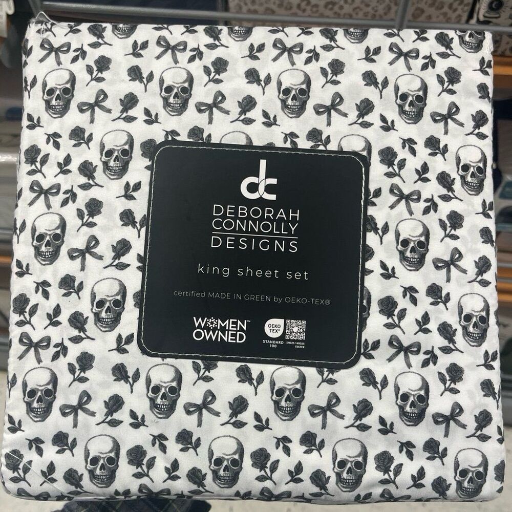 Deborah Connolly Designs Halloween Skulls and Roses Bedding Sheet Set (King)